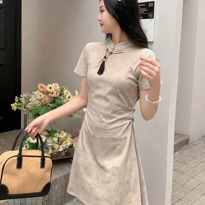 小个子日常旗袍女2024新款显瘦连衣裙年轻款复古收腰国潮气质裙子