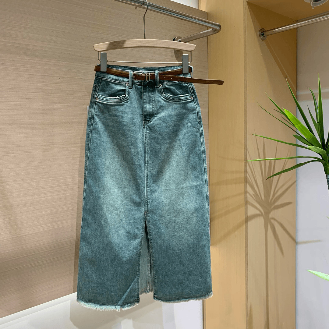 2024夏季新款前开叉流行中长过膝牛仔女须边包臀裙,女装/女士精品,半身裙,淘宝优惠券,粉丝福利购,淘宝优惠卷