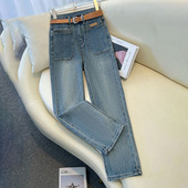 百搭今年流行 2025新款 爆款 裤 高腰烟管牛仔裤 子九分直筒裤 女夏季