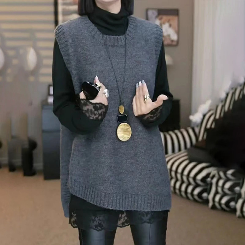 不规则针织马甲无袖背心女2024新款秋冬大码胖mm内搭打底上衣套装,女装/女士精品,时尚套装,淘宝优惠券,粉丝福利购,淘宝优惠卷