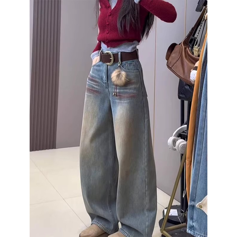 设计感水洗弯刀牛仔裤女款秋冬加绒2026新款大码胖mm不贴腿阔腿裤,女装/女士精品,牛仔裤,淘宝优惠券,粉丝福利购,淘宝优惠卷