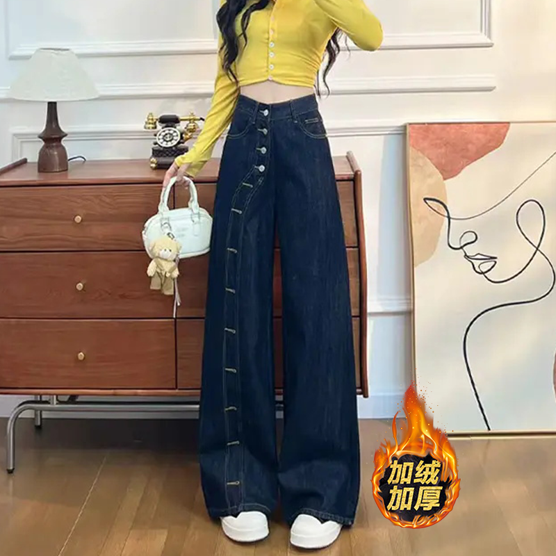 时髦设计感直筒牛仔裤女秋冬季2025新款时尚网红辣妹潮流阔腿裤子