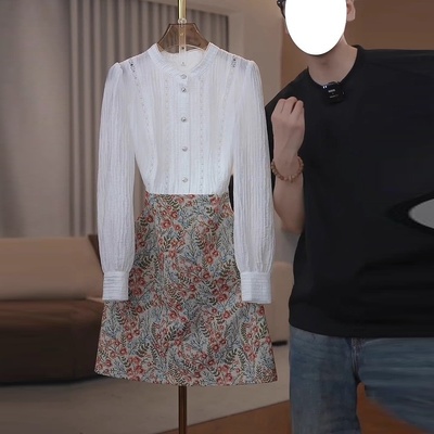 法式重工刺绣拼接长袖连衣裙女2025春季新款高级感显瘦A字短裙子