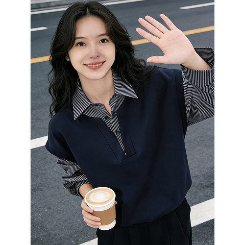 春季假两件工装格子长袖衬衫女