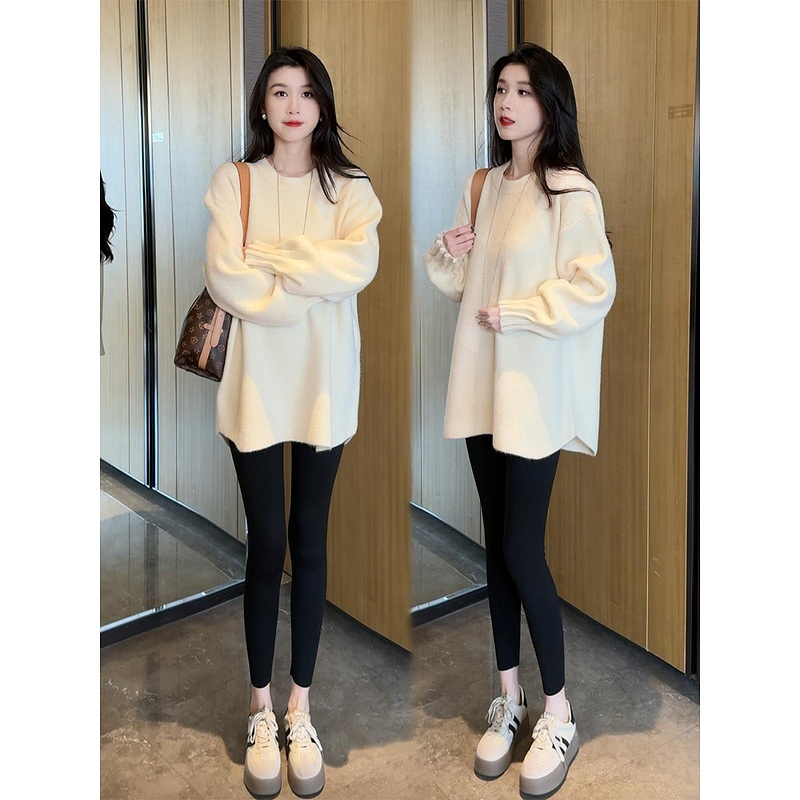 2024秋冬季新款慵懒风长袖针织毛衣女宽松洋气百搭中长款内搭上衣
