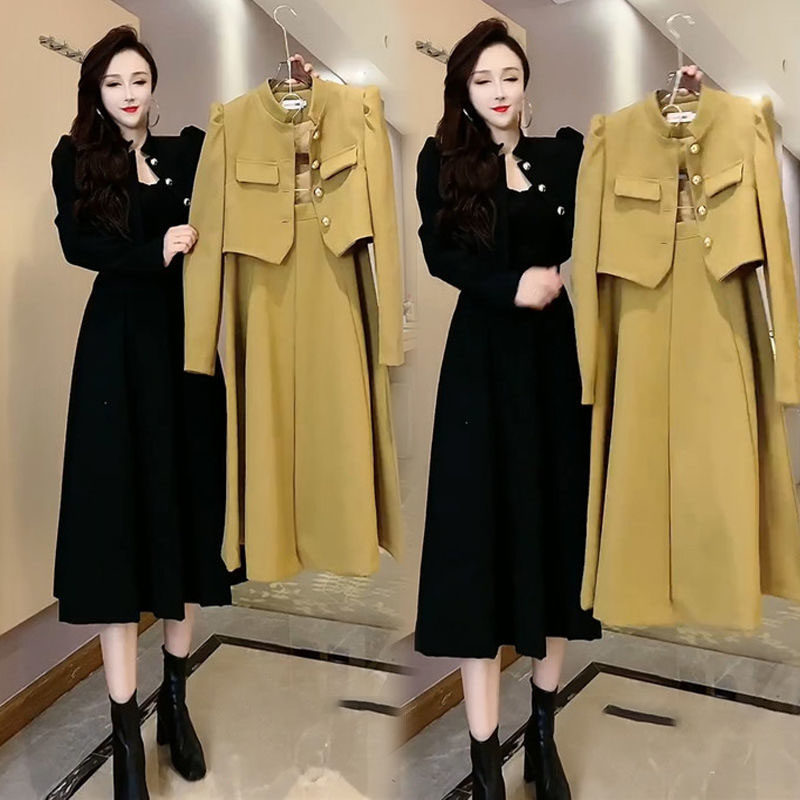 网红气质时尚套装女秋季新款小香风长袖外套高腰大摆半身裙两件套,女装/女士精品,时尚套装,淘宝优惠券,粉丝福利购,淘宝优惠卷