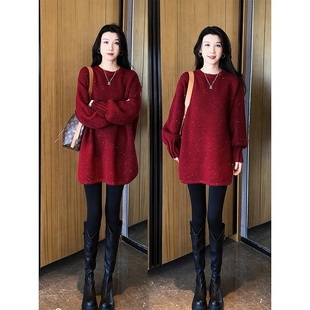 胖MM显瘦遮屁股针织衫 慵懒风宽松亮片毛衣女大码 上衣 新款 2024冬季