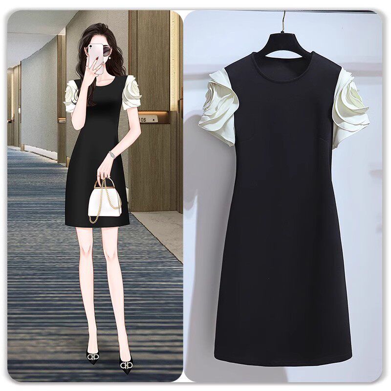 高级感黑色气质名媛连衣裙女2024夏季显瘦减龄上档次小个子裙子