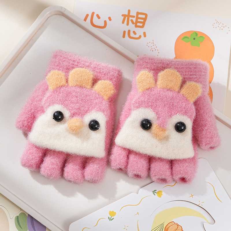 冬季儿童卡通可爱保暖翻盖手套