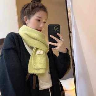 韩国egg马海毛羊毛围巾冬季 ins韩系氛围感纯色加厚围脖 女2025新款