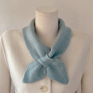 纯色百搭桃心交叉懒人小围脖女含羊毛羊绒小领巾学生短款护颈围巾