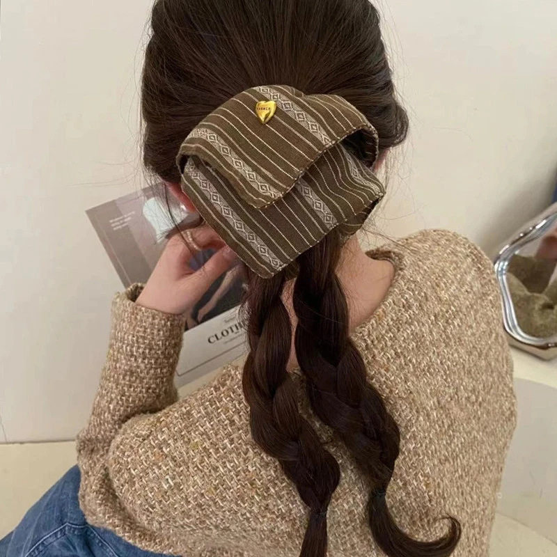 复古条纹猪大肠发圈女小众设计感