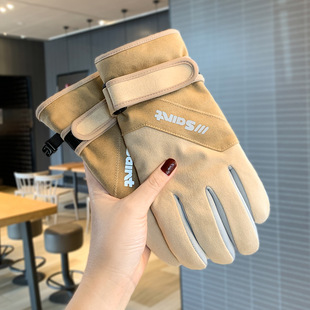 麂皮绒手套户外骑行徒步登山男女加厚保暖防风触屏运动手套冬季潮