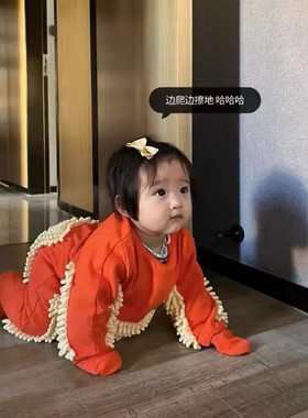 宝宝爬行服婴儿拖地防脏服短袖连体衣拖把侠地板护膝防脏连体罩衣