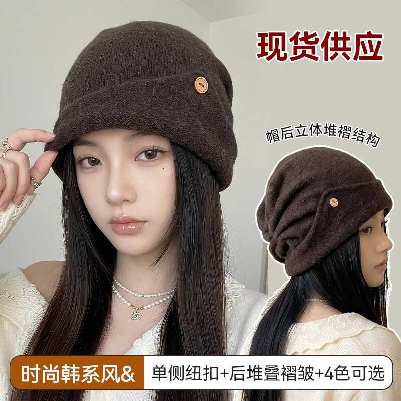 简约复古纯色大头围堆堆帽女