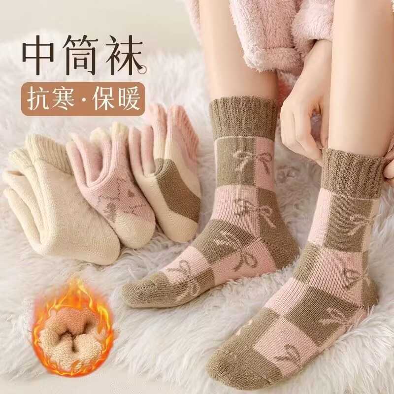 秋冬加绒加厚女保暖中筒袜