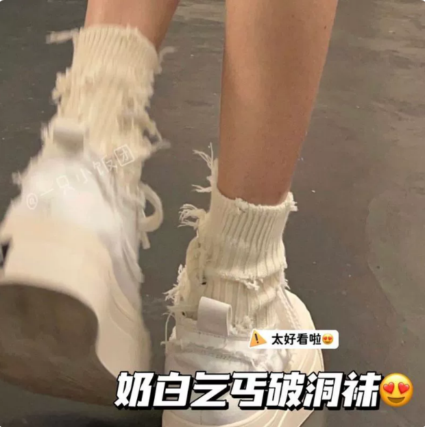 夏季薄款乞丐破洞袜网红超火白色袜子夏天薄款女纯棉中筒新款2025