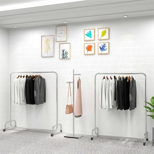 服装店挂衣杆不锈钢展示架上墙拉丝男女装落地式移动衣服架子现货