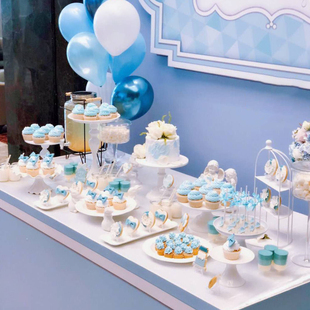 ins浅蓝白色系可爱小清婚礼甜品台定制地中海蛋糕甜品桌上海北京