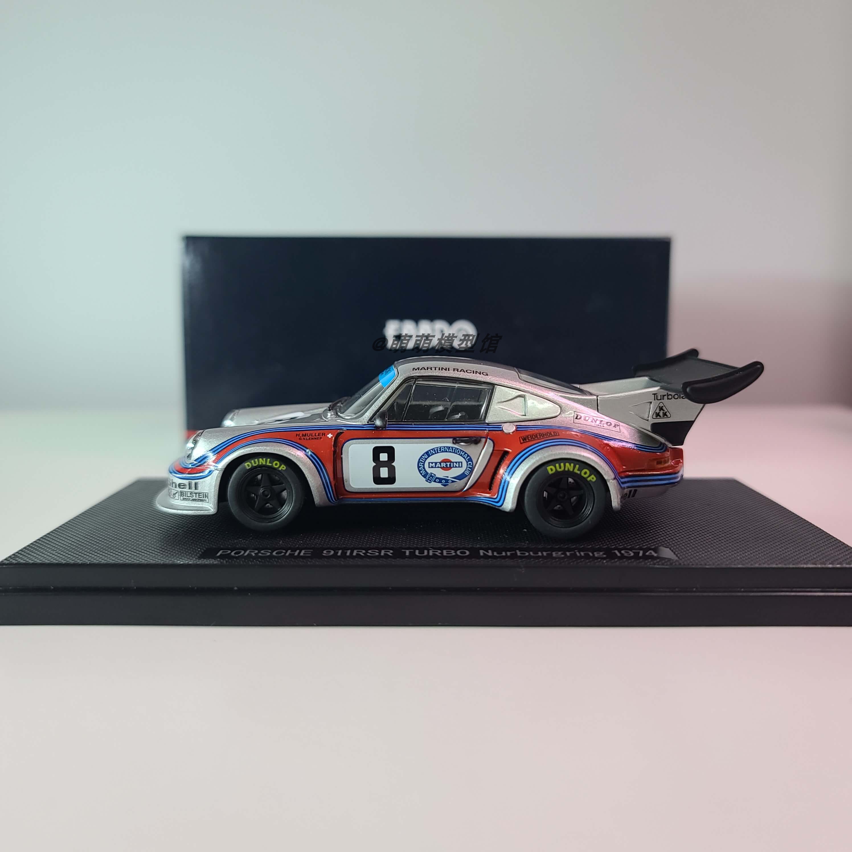 Ebbro 1:43 保时捷 911 RSR Turbo 马天尼赛车合金玩具车模摆件