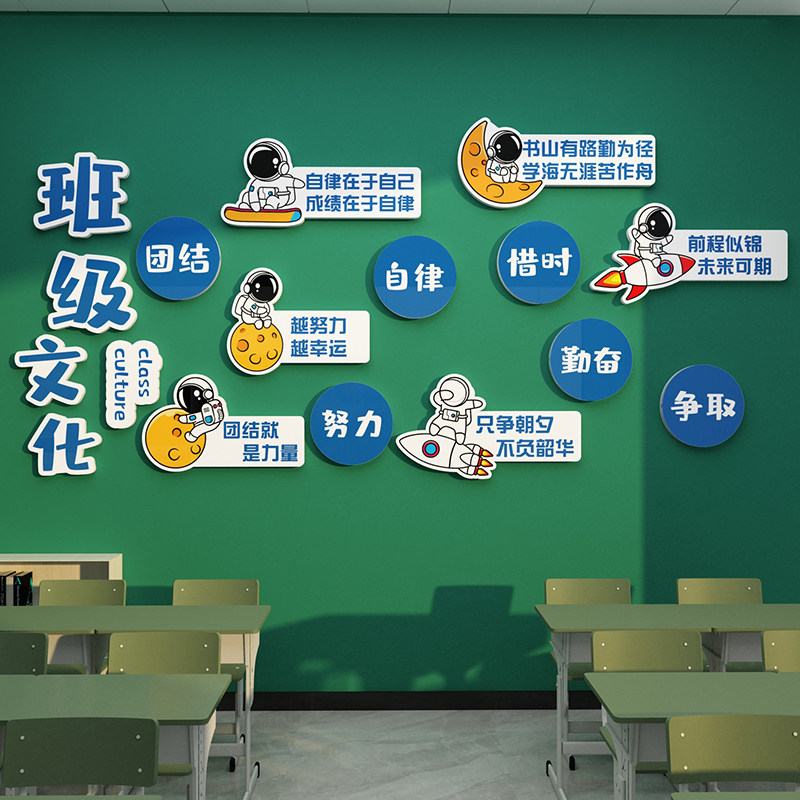 教室布置装饰班级文化托管形象黑板报材料墙贴纸小学自习励志标语