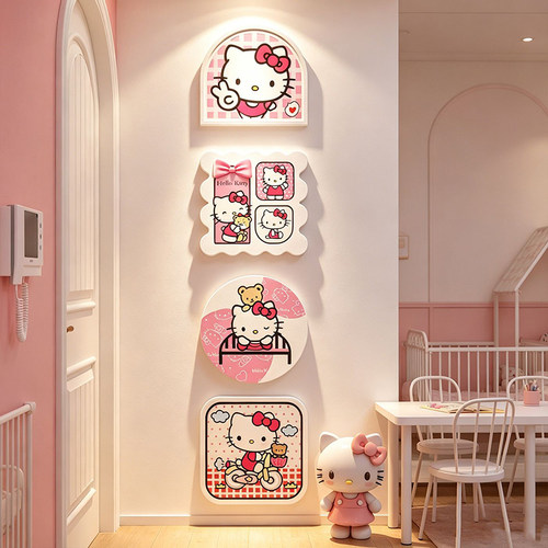 hellokitty猫卡通3d立体女孩房间布置贴纸创意儿童房卧室装饰背景