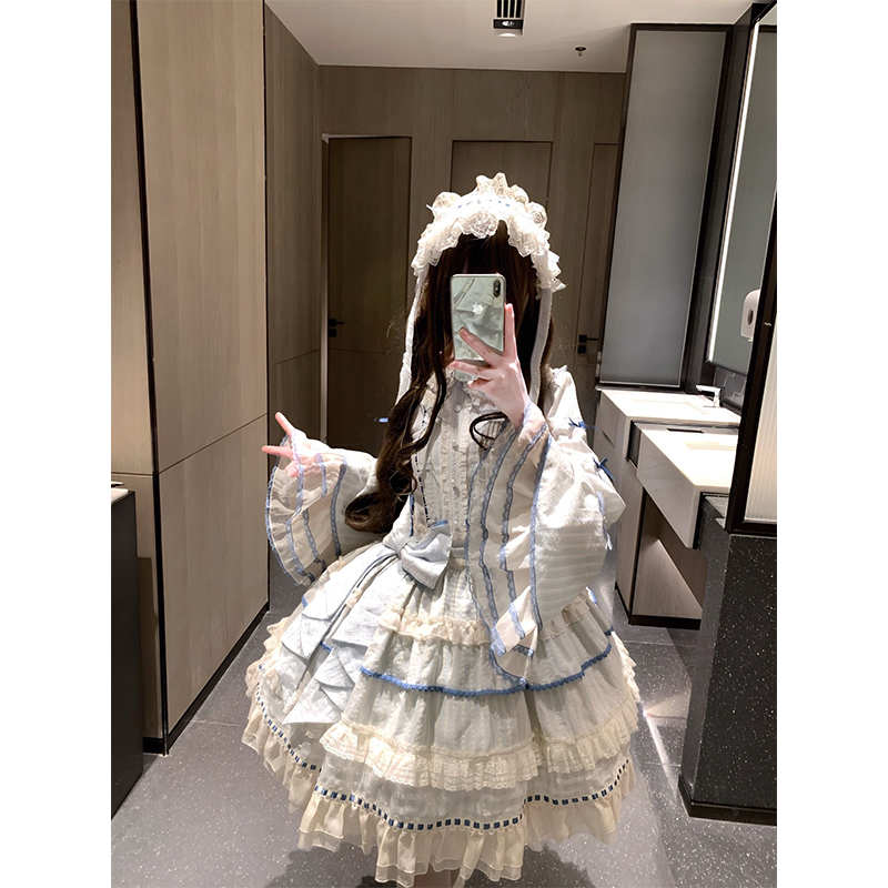 水色可爱少女感doll感op长袖lolita裙公主裙日常洋装学院风甜美