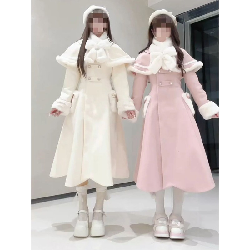 冬装法式甜美千金大衣斗篷披肩气质中长款外套lolita裙洛丽塔洋装