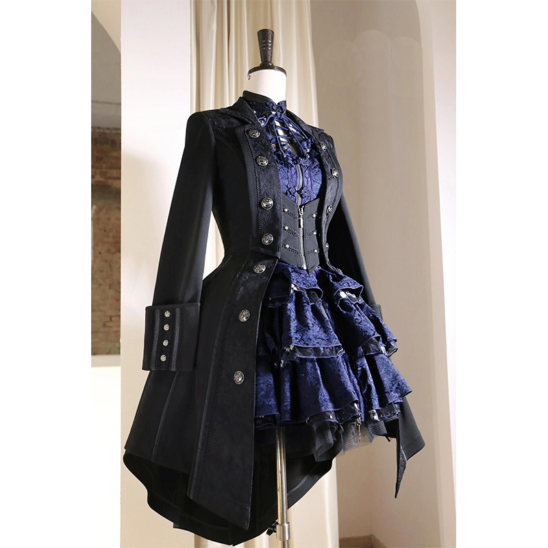 王子系暗黑风衣长外套大下摆哥特系复古Lolita基佬装洛丽塔