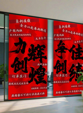 双十一电商公司氛围布置玻璃门贴办公室职场励志口号激励标语挂布