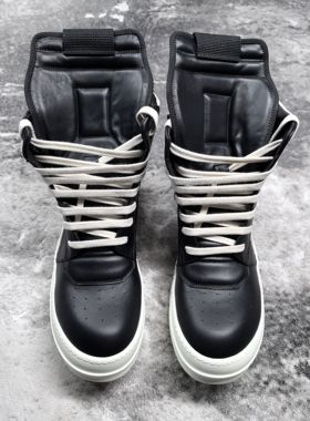暗黑先锋RO主线高帮黑白拉链系带倒三角Geobasket 小牛皮情侣款
