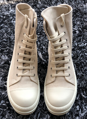 CD出品暗黑先锋RO复线高帮系带杏色帆布清新休闲情侣鞋