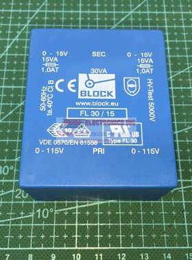 BLOCK FL30/15 30VA 2x15V 原装进口稳压电源整流 隔离变压器
