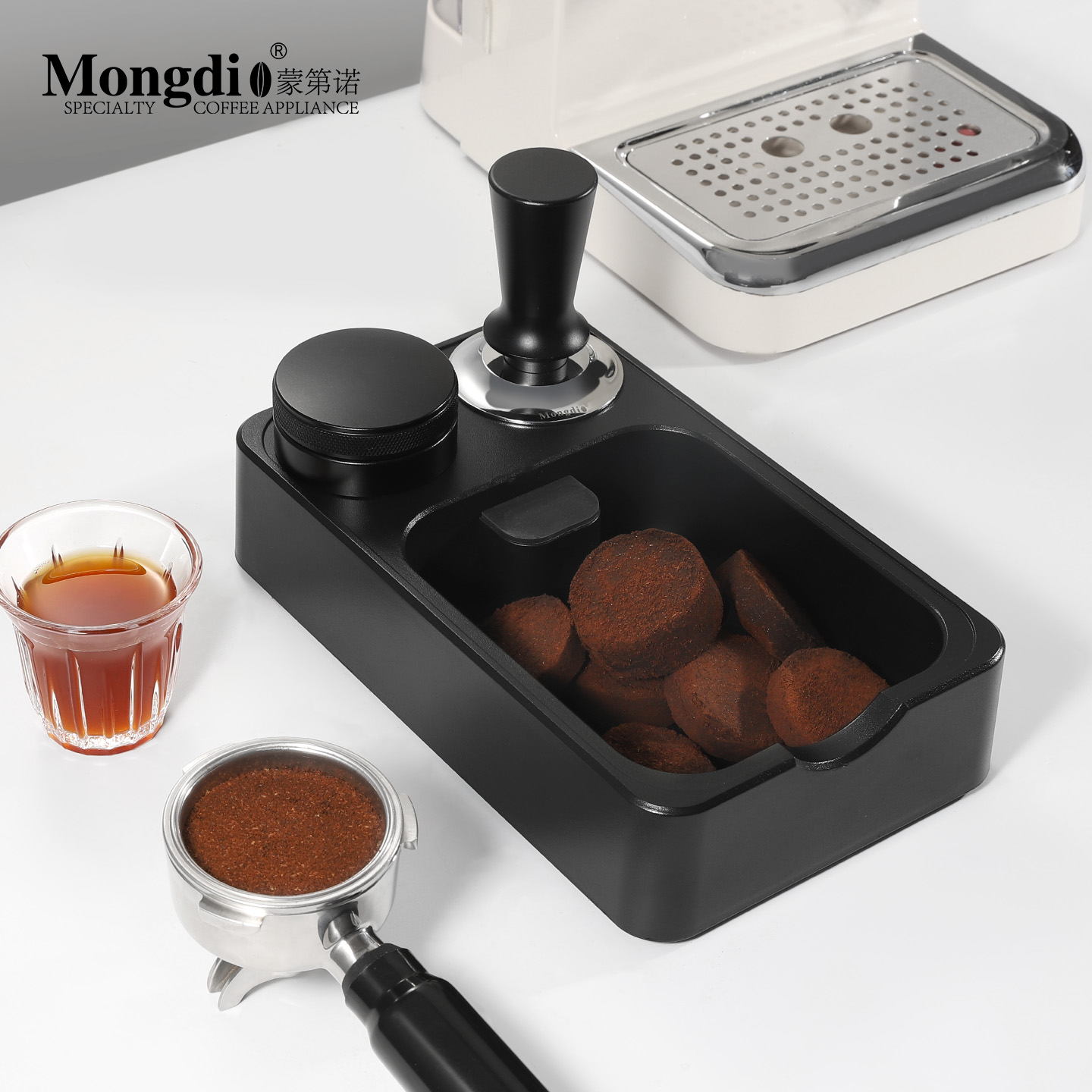 Mongdio布粉器咖啡渣桶压粉底座一体咖啡机配件器具收纳工具全套