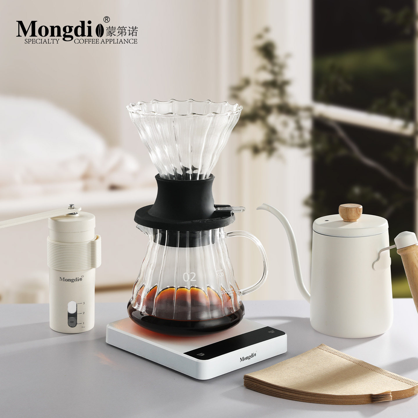 Mongdio聪明杯咖啡滤杯v60滤杯玻璃过滤漏斗手冲咖啡分享壶套装