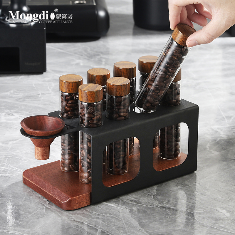 Mongdio咖啡豆密封罐咖啡豆分装试管瓶玻璃展示架收纳储存罐子