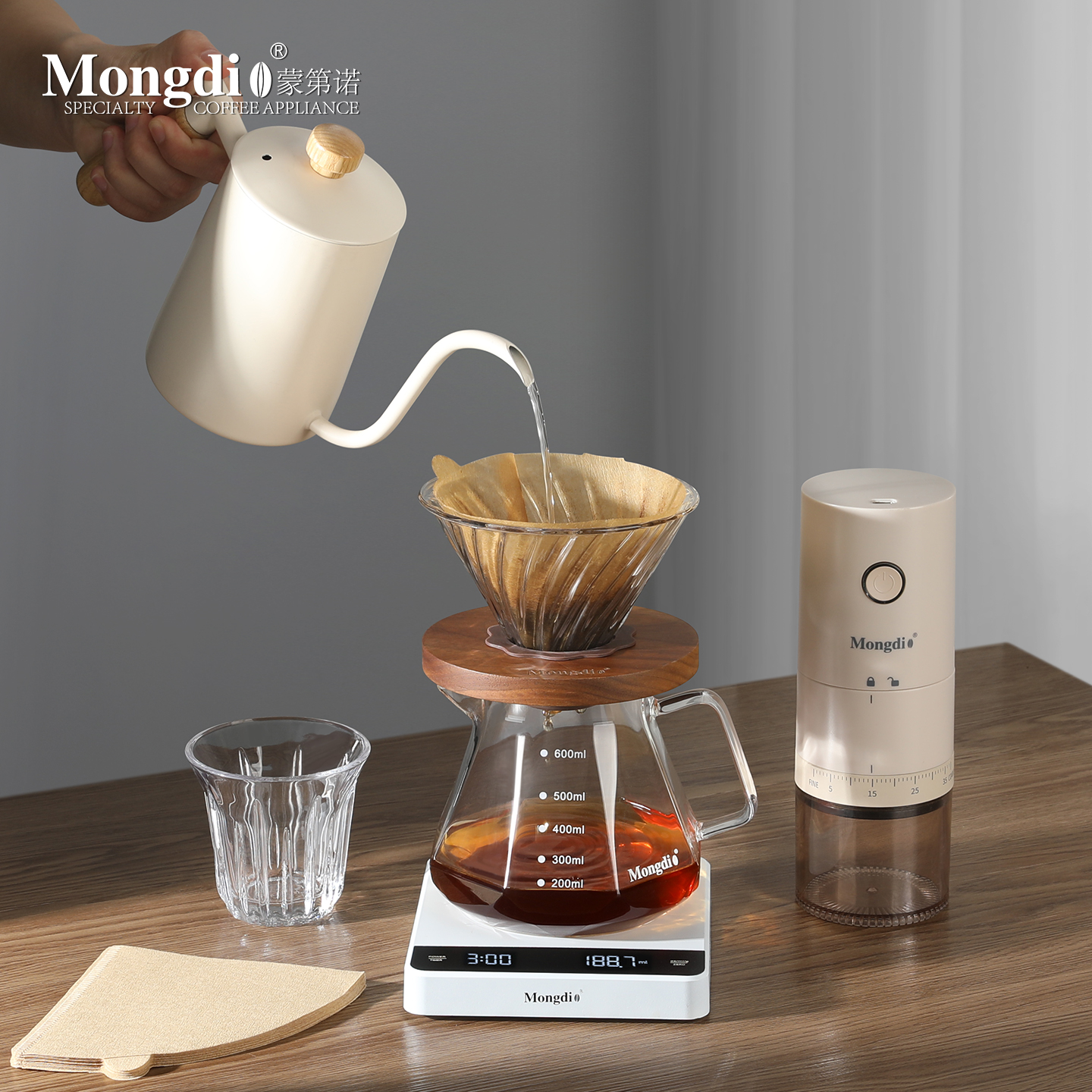 Mongdio手冲咖啡壶套装咖啡滤杯电动磨豆机分享壶手冲壶咖啡器具