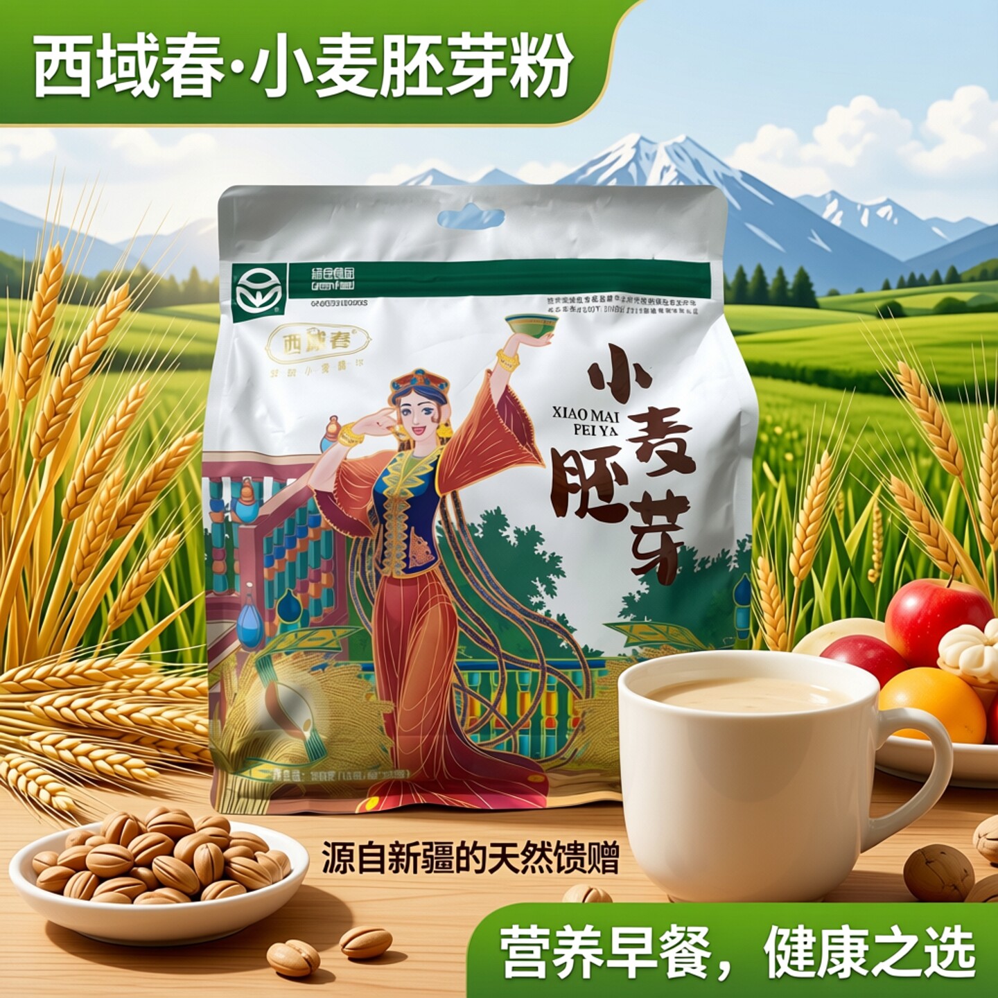 新疆特产西域春小麦胚芽300g(10g*30支)熟的即食冲饮拌牛奶酸奶