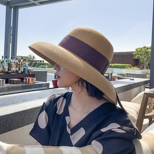 百搭沙灘帽出游夏遮陽帽女防曬 帽子女海邊度假赫本風(fēng)大檐草帽韓版