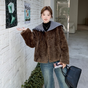 韩版针织海军领皮毛一体宽松外套女2025秋冬新款毛绒加厚保暖上衣图片