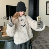 韩系牛角扣羊羔毛短外套女加厚保暖皮毛一体环保皮草，女装短外套，慧峰