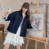 休闲格纹拼接翻领短外套女春秋2025新款小个子夹克上衣爆款高级感，女装短外套，慧峰