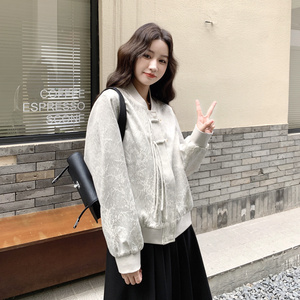 设计感新中式印花棒球服上衣女2025秋季日系氛围感休闲显瘦短外套，女装套装/套裙，慧峰