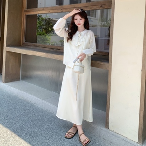 法式小资长袖衬衫半身裙套装女夏大方得体流行巨好看两件套爆款图片