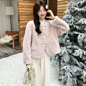 2025冬季温柔慵懒风羊羔毛外套女短款皮毛一体小个子外套，女装短外套，慧峰