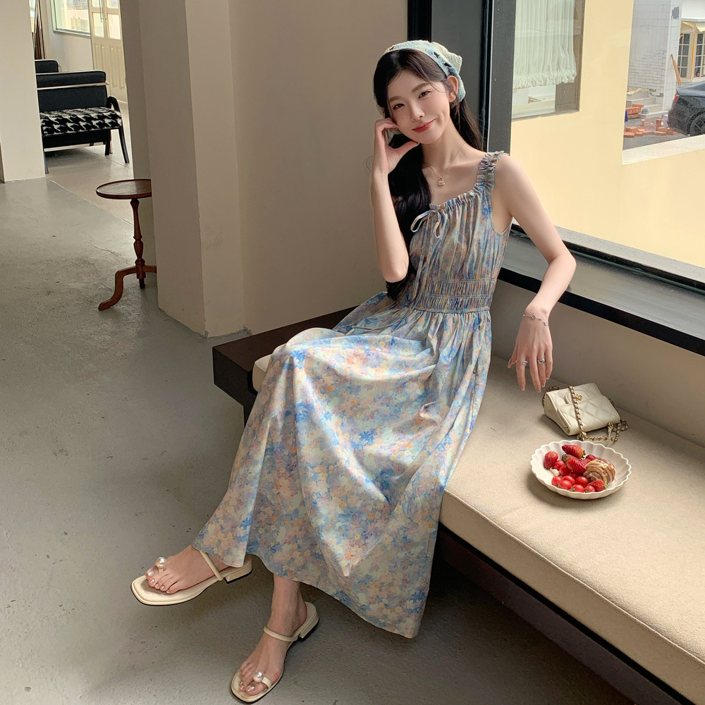 法式气质油画印花吊带裙连衣裙套装女夏2025新款独特漂亮绝美长裙,女装连衣裙,慧峰