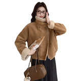 现货24年冬装双排扣短款皮毛一体小个子外套P175K265，女装皮草，慧峰