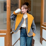 2025年冬季新款百搭显瘦撞色拼接外套+撞色毛线披肩，女装套装/套裙，慧峰