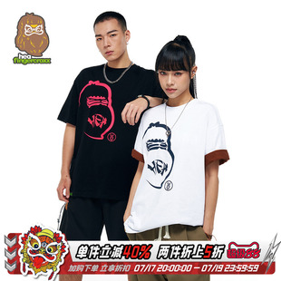 HEA x  fingercroxx联名猿人头短袖T恤男女同款国潮宽松印花上衣