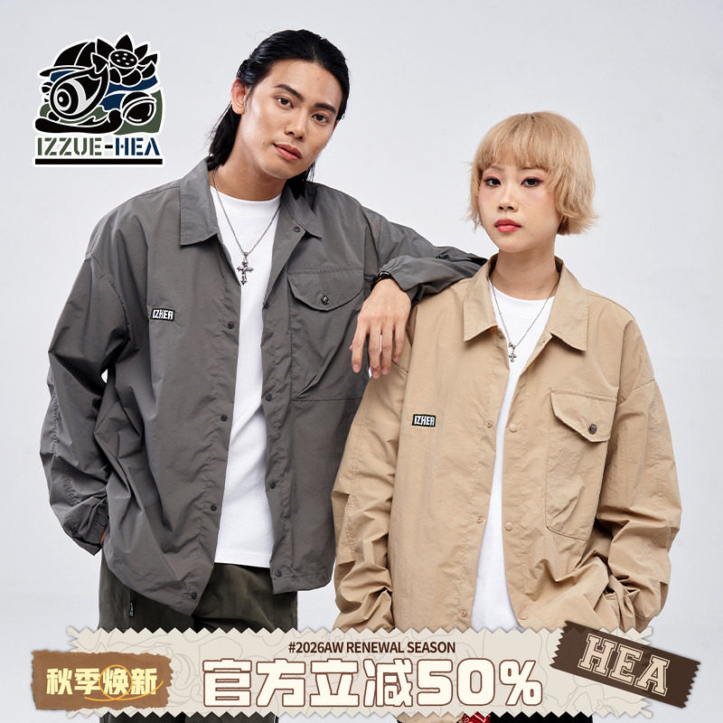 HEA x i.t izzue联名潮牌醒狮工装长袖衬衫外套男女春秋情侣衬衣